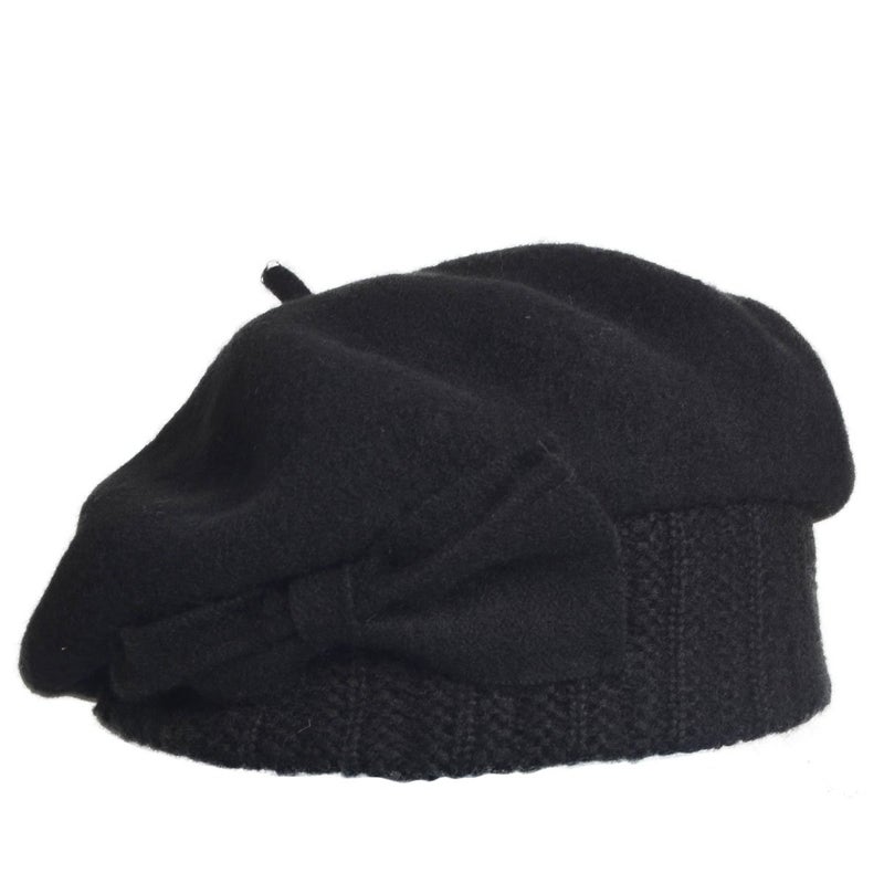 VECRY Lady French Beret 100% Wool Beret Floral Dress Beanie Winter Hat (Bow-Black) - Image 3
